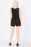 Women Plus Side Pockets Drawcord Drawstring Sleeveless Romper Zarnesh