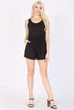 Women Plus Side Pockets Drawcord Drawstring Sleeveless Romper Zarnesh