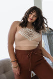 Women Plus Size Fit Crochet Lace High Neck Pullover Bralette Zarnesh