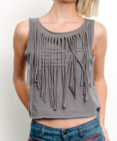 Women Pre Washed Recycled Cotton Fringe Graphic Tank Top Zarnesh