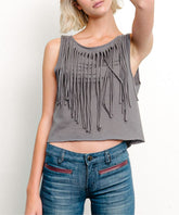 Women Pre Washed Recycled Cotton Fringe Graphic Tank Top Zarnesh