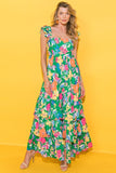 Women Print Sleeveless Ruffle Shoulder Strap Tiered Maxi Dress Zarnesh