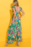 Women Print Sleeveless Ruffle Shoulder Strap Tiered Maxi Dress Zarnesh
