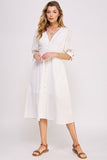 Women Puff Sleeve Lined Tie Elastic Button Down Midi Dress Zarnesh