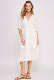Women Puff Sleeve Lined Tie Elastic Button Down Midi Dress Zarnesh