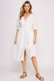 Women Puff Sleeve Lined Tie Elastic Button Down Midi Dress Zarnesh