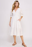 Women Puff Sleeve Lined Tie Elastic Button Down Midi Dress Zarnesh