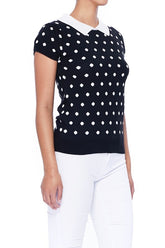 Women Puffed Cap Sleeve Polka Dot Jacquard Sweater | Zarnesh
