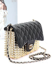 Women Quilted Flap Acrylic Metal Rattan Woven Shoulder Bag Zarnesh