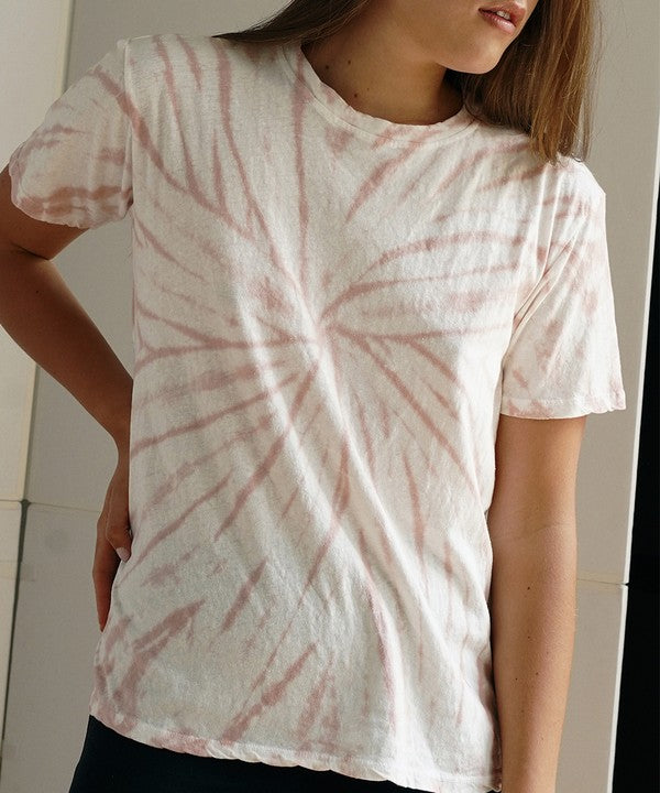 Women Recycled Short Sleeves Crew Neck Cotton Tie Dye T Shirt Zarnesh