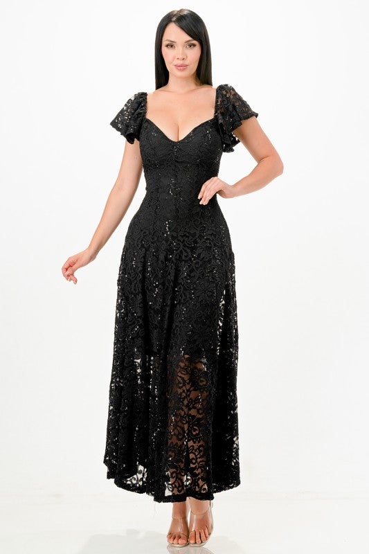 Women Regular Butterfly Sleeve Lace Maxi Dress | Zarnesh
