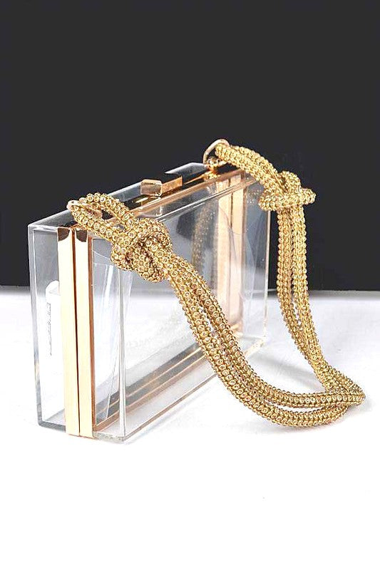 Women Rhinesotne Top Handle Acrylic Cleared Box Clutch Zarnesh