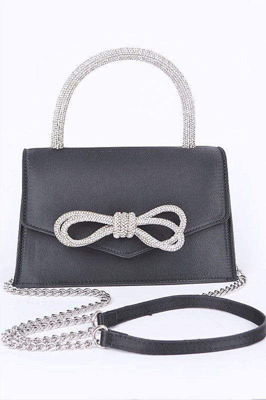 Women Rhinestone Bow Accent Top Handle Swing Clutch Bag Zarnesh