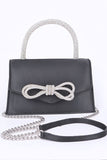 Women Rhinestone Bow Accent Top Handle Swing Clutch Bag Zarnesh