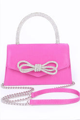 Women Rhinestone Bow Accent Top Handle Swing Clutch Bag Zarnesh