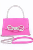 Women Rhinestone Bow Accent Top Handle Swing Clutch Bag Zarnesh