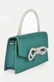 Women Rhinestone Bow Accent Top Handle Swing Clutch Bag Zarnesh