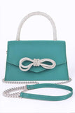 Women Rhinestone Bow Accent Top Handle Swing Clutch Bag Zarnesh