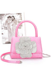 Women Rhinestone Flower Stain Top Handle Clutch Bag Zarnesh