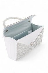 Women Rhinestone Top Handle Statement Silver Clutch Bag Zarnesh