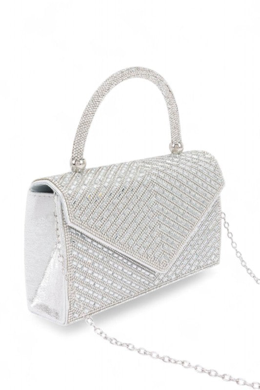 Women Rhinestone Top Handle Statement Silver Clutch Bag Zarnesh