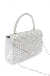 Women Rhinestone Top Handle Statement Silver Clutch Bag Zarnesh