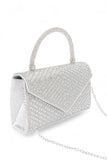 Women Rhinestone Top Handle Statement Silver Clutch Bag Zarnesh