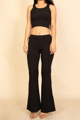 Women Ribbed Sleeveless Crop Top High Rise Pants Set Zarnesh