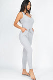 Women Ribbed Sleeveless Drawstring Catsuits Bodycon Jumpsuit Zarnesh