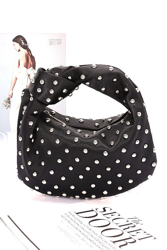 Women Roomy Studded Top Knotted Handle Soft Clutch Bag Zarnesh