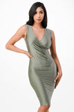 Women Overlap Sleeveless Zipper Tricot Tanya Dress with Side Pleats Zarnesh
