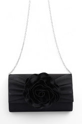 Women Satin Flower Pleated Flap Closure Clutch Bag | Zarnesh