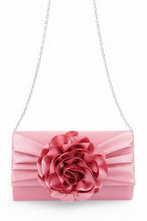 Women Satin Flower Pleated Flap Closure Clutch Bag | Zarnesh
