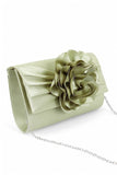 Women Satin Flower Pleated Flap Closure Clutch Bag | Zarnesh