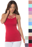 Women Seamless Spaghetti Straps Triple Criss Cross Front Cami Zarnesh