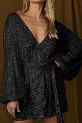 Women Sequin Flattering Tie Closure Comfortable Fit Wrap Dress Zarnesh
