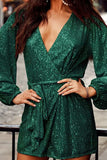 Women Sequin Flattering Tie Closure Comfortable Fit Wrap Dress Zarnesh