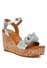Women Emelda Open Toe Chain Link Metallic Wedge Sandals | Zarnesh