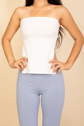 Women Soft Ribbed Strapless Ribbed Side Slit Flare Top Zarnesh