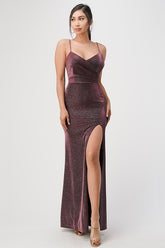 Women’s Sparkling Knit Jacquard Side Gather Spaghetti Gown | Zarnesh