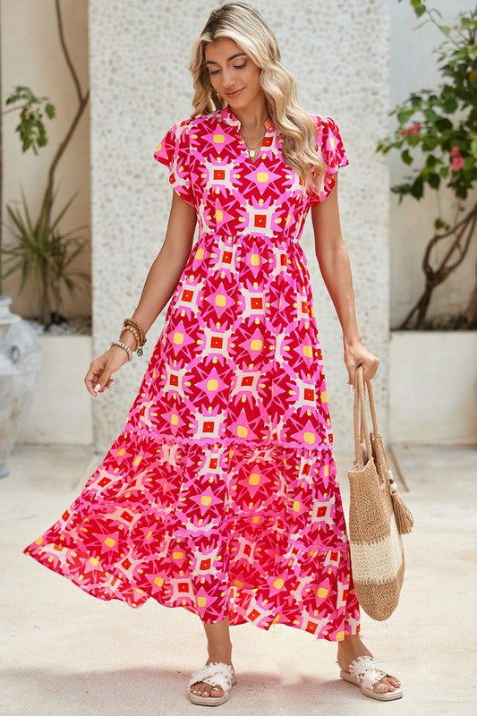 Women Strawberry Pink Full Length Relax Waistband Maxi Dress Zarnesh