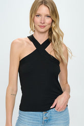 Women Stretchy Knit Criss Cross Sleeveless Versatile Style Top Zarnesh