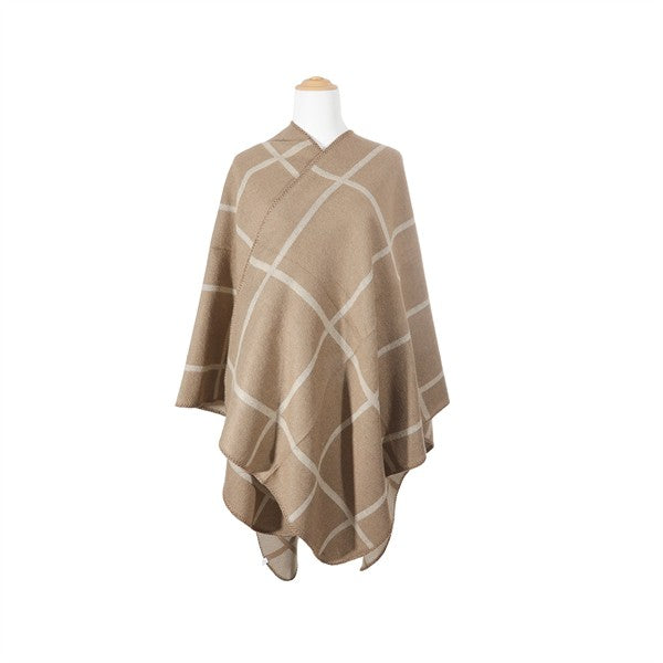 Women Stripe Asymmetrical Open Front Cape Cardigan Poncho Zarnesh