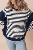 Women Striped Pattern Block Exposed Seam Loose Fit Sweatshirt Zarnesh