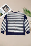 Women Striped Pattern Block Exposed Seam Loose Fit Sweatshirt Zarnesh