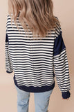 Women Striped Pattern Block Exposed Seam Loose Fit Sweatshirt Zarnesh