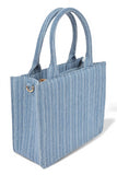 Women Stripy Denim Top Handle Convertible Small Tote Bag Zarnesh