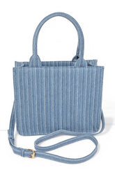 Women Stripy Denim Top Handle Convertible Small Tote Bag Zarnesh