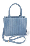 Women Stripy Denim Top Handle Convertible Small Tote Bag Zarnesh
