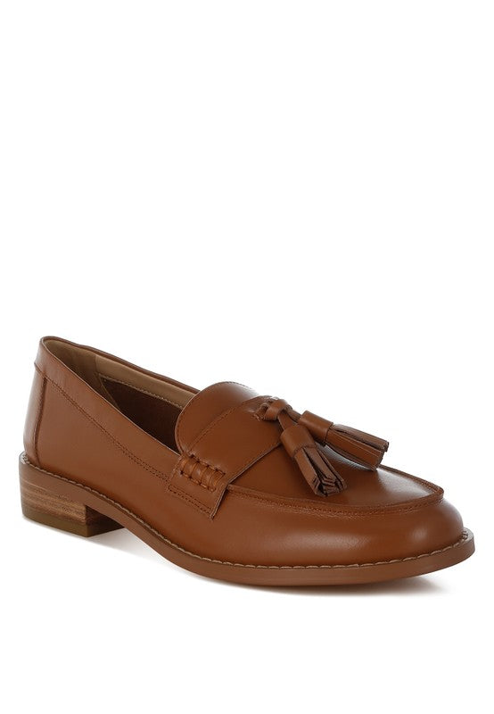 Women Yelena Genuine Leather Mock Stitch Tassel Loafers Zarnesh